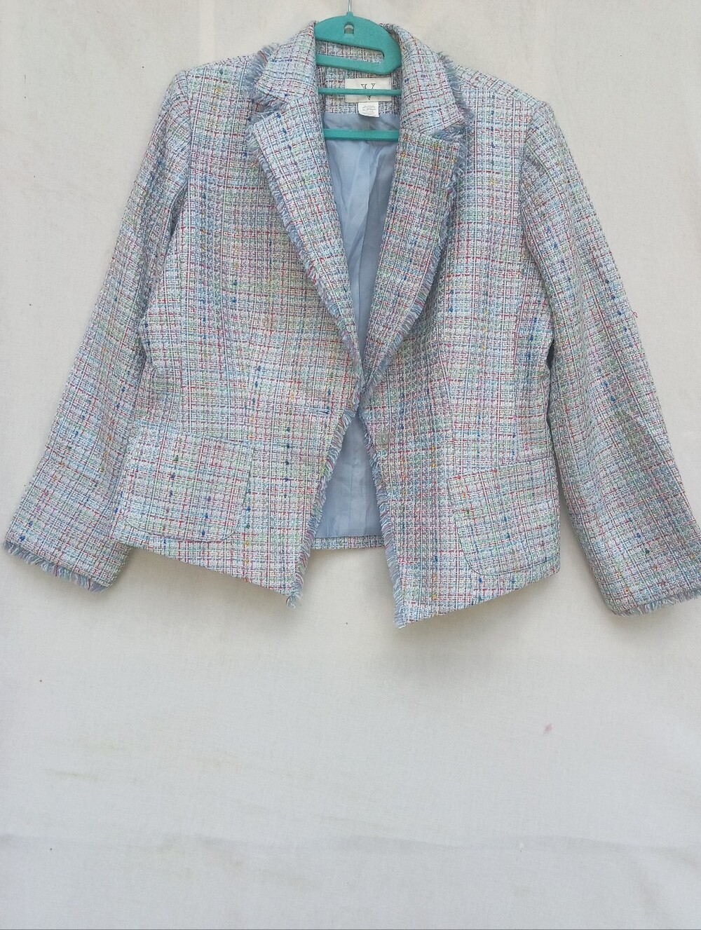 Versailles Pastel Tweed Cropped Blazer Jacket - Multicolor Pastel
